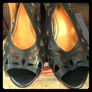 Black, cork heeled espadrilles